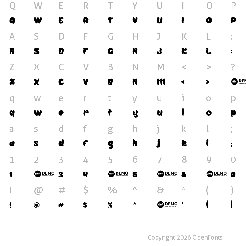 Character Map of Baby Born Demo Regular