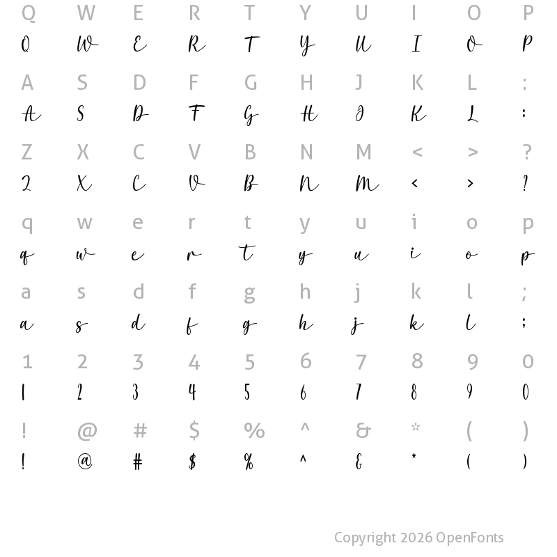 Character Map of Baby Love Regular