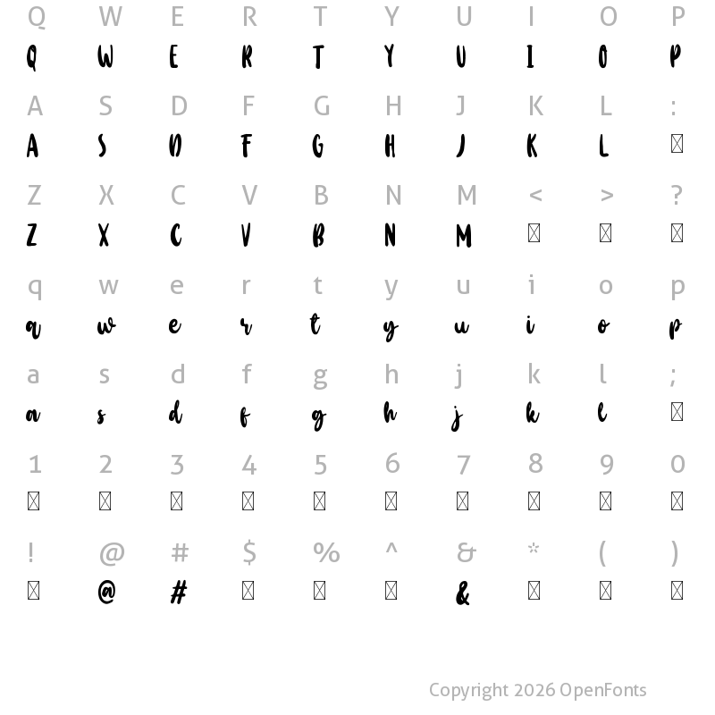 Character Map of Baby Wildy Personal Regular