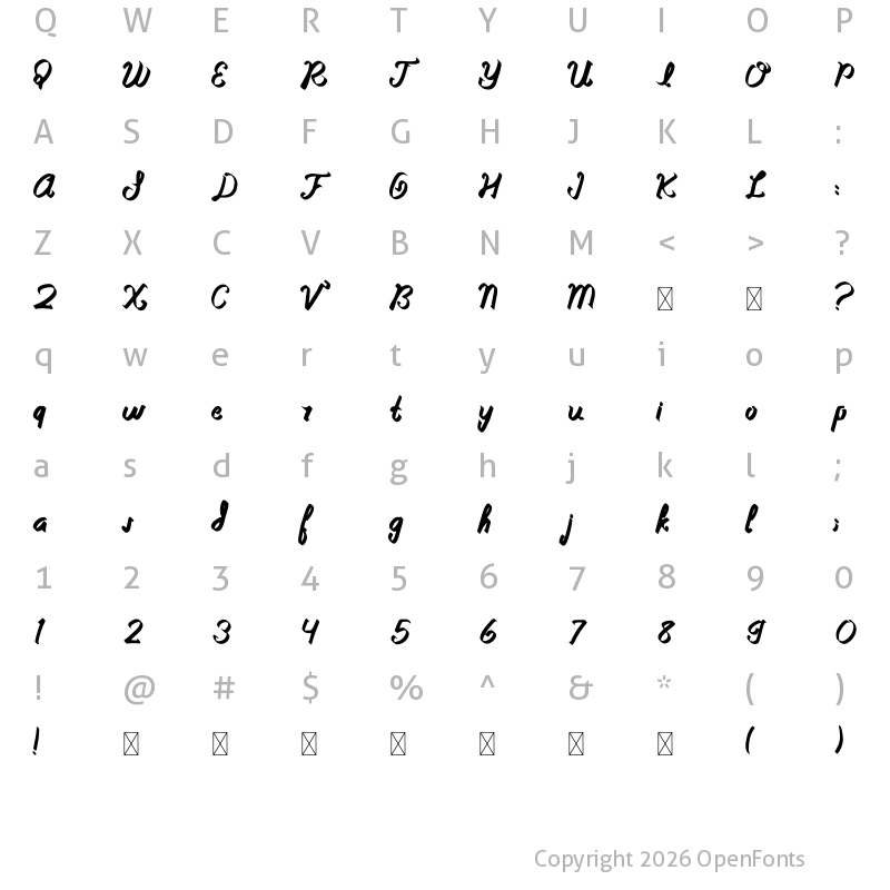 Character Map of Babylonya Regular