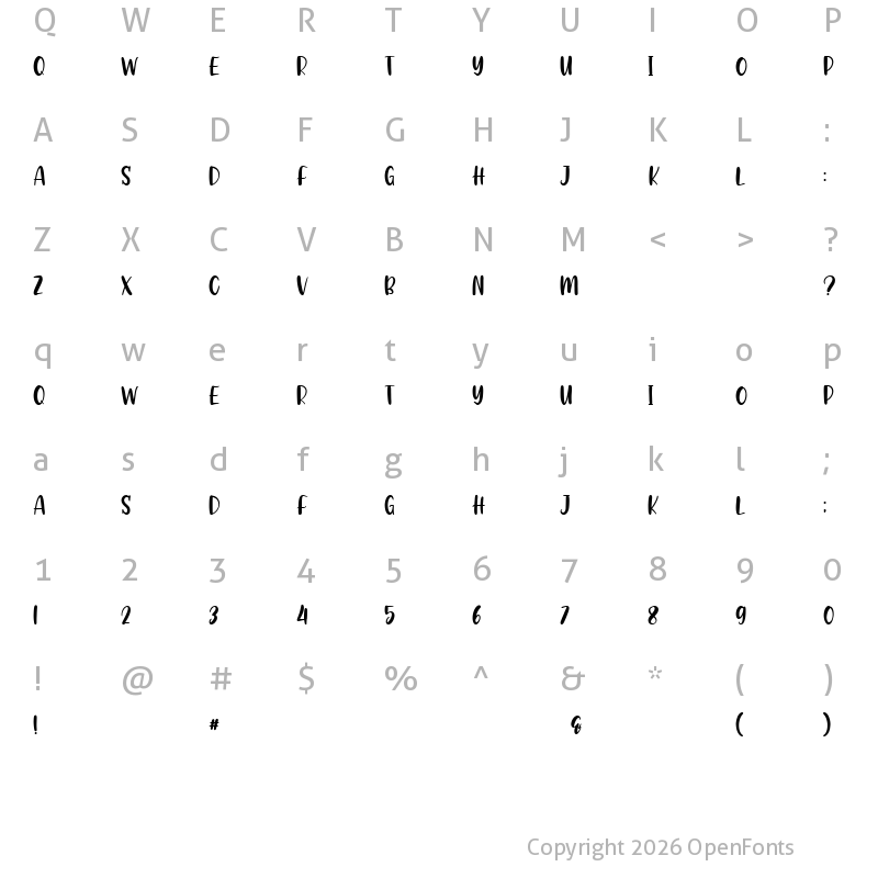 Character Map of Babyque Regular