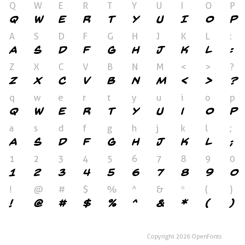 Character Map of Back Issues BB Bold Italic