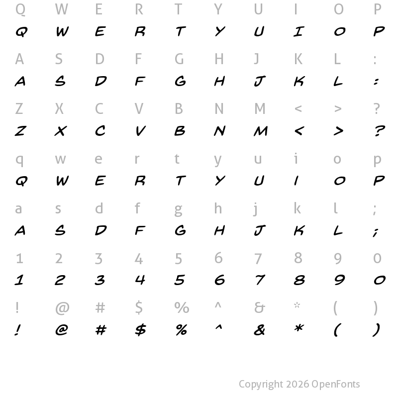 Character Map of Back Issues BB Italic