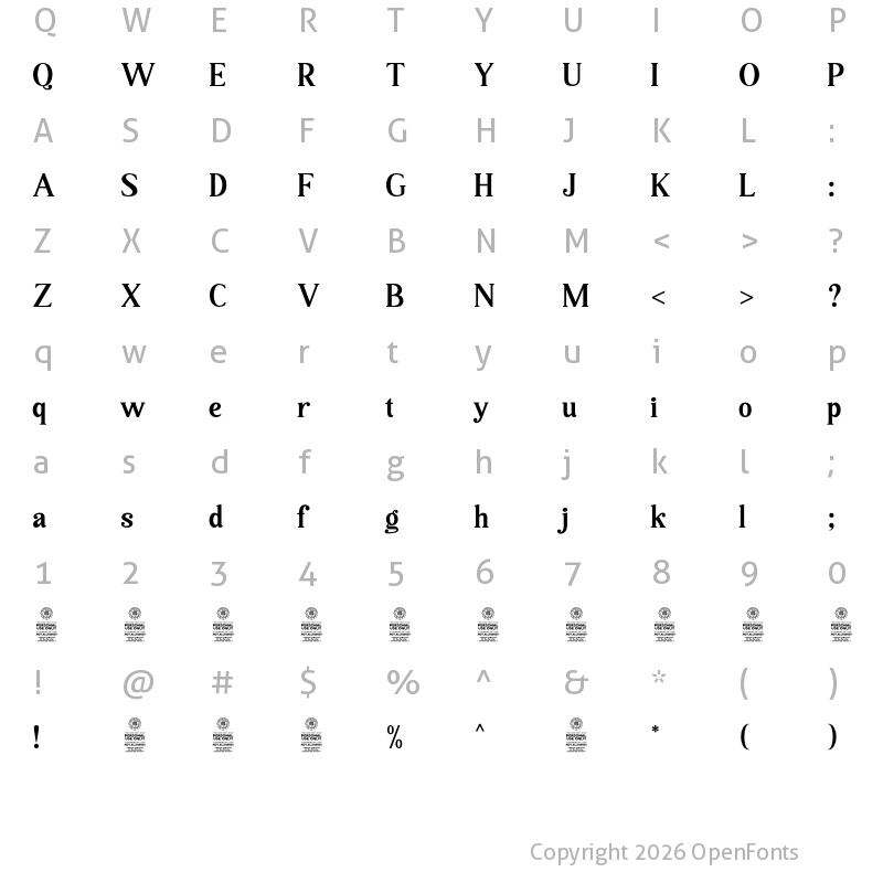 Character Map of Backind Maldina Regular
