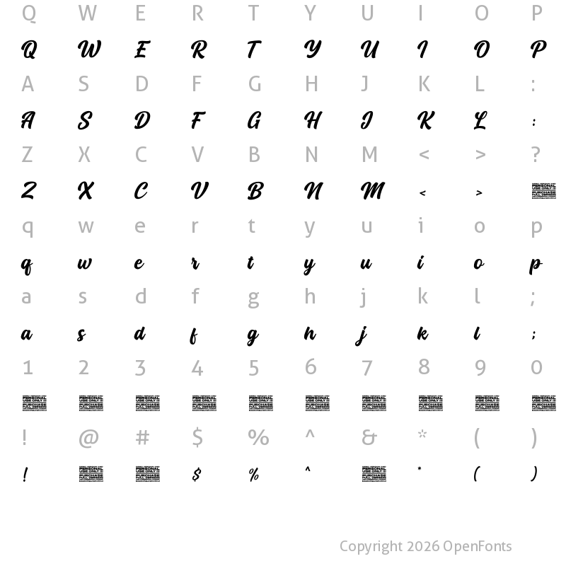 Character Map of Backly Highs Regular