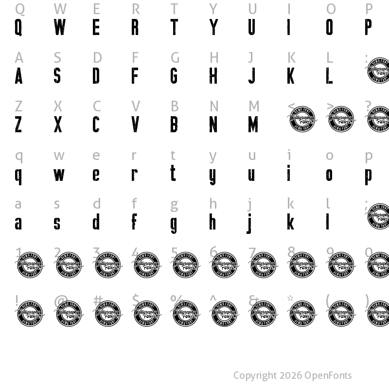 Character Map of Bad Hawk Demo Grunge