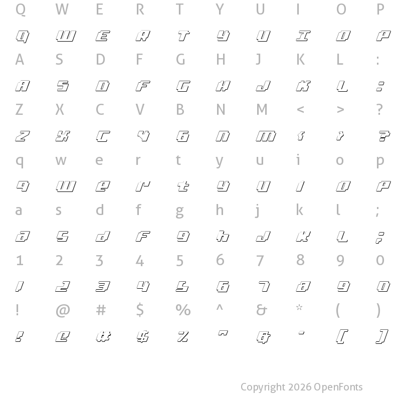 Character Map of bad robot 3d italic 3d italic
