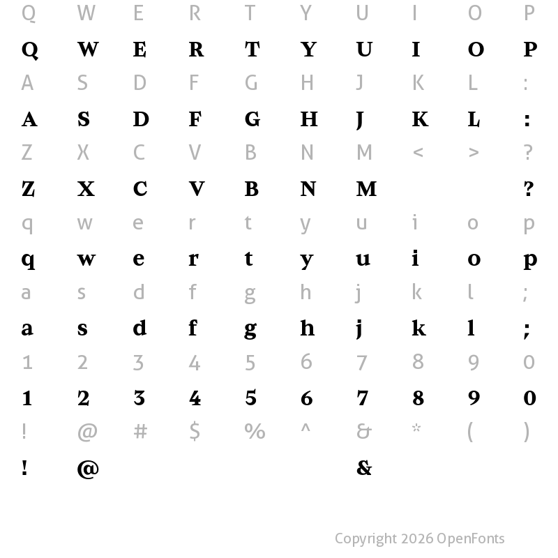 Character Map of Baghira Test Bold