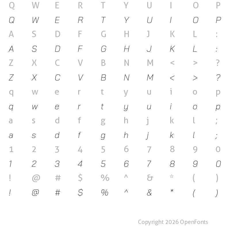 Character Map of Bai Jamjuree ExtraLight Italic