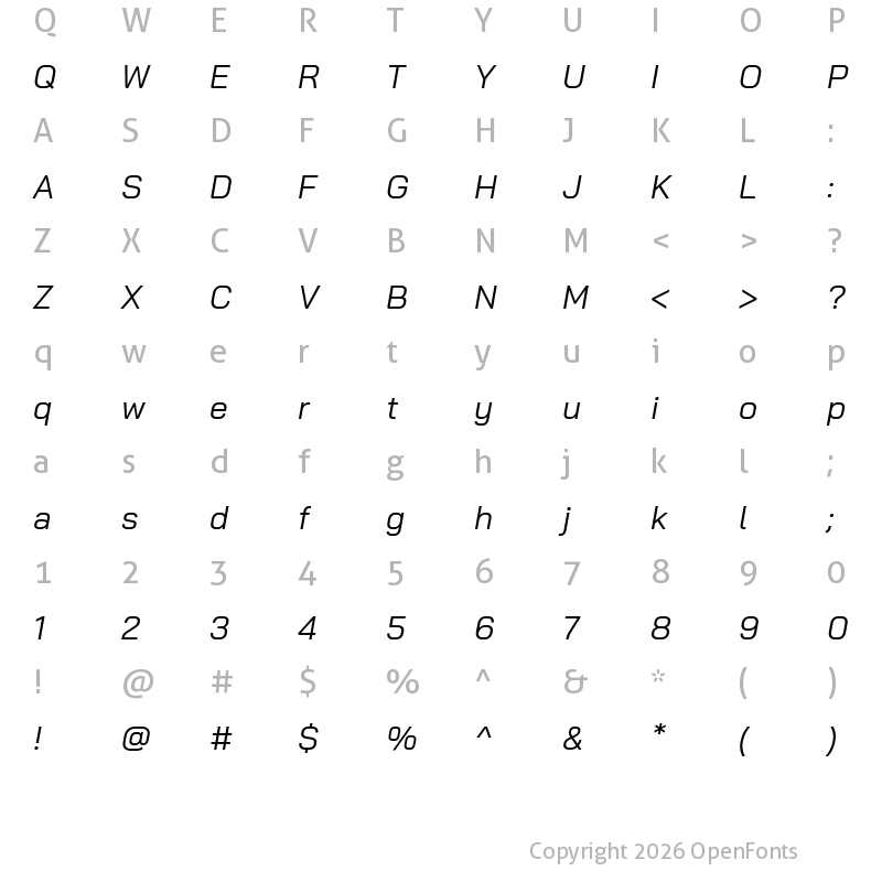 Character Map of Bai Jamjuree Italic