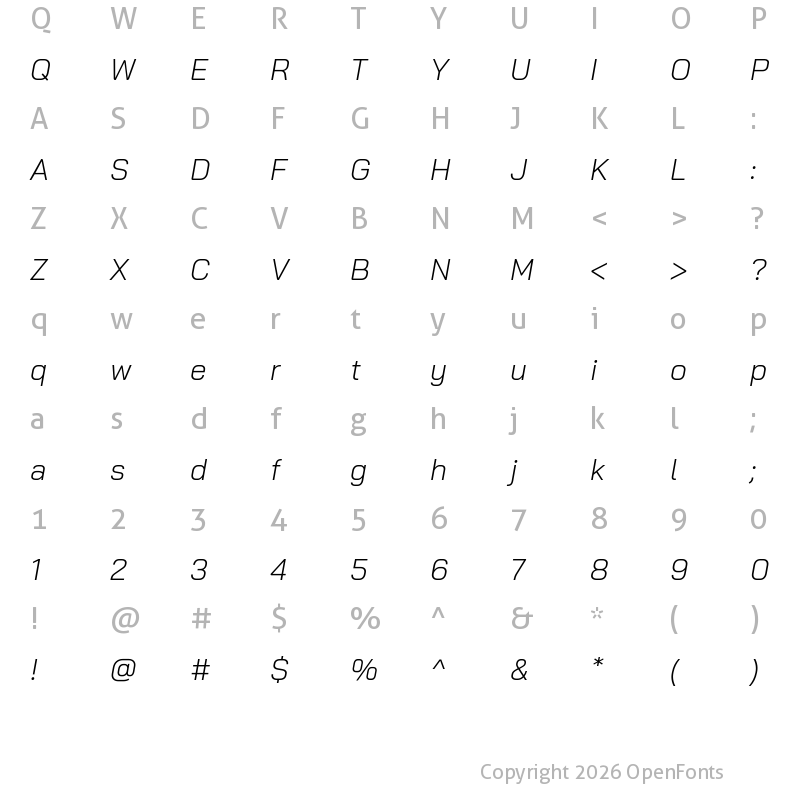 Character Map of Bai Jamjuree Light Italic