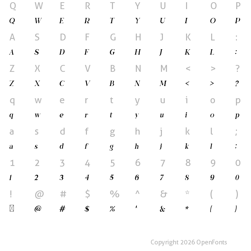 Character Map of Baikly Italic