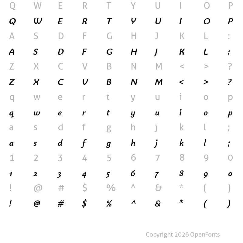 Character Map of Bainsley Bold Italic