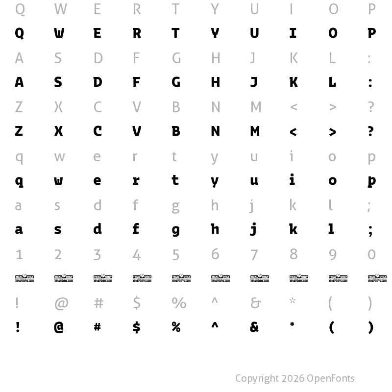 Character Map of Bakemono Stereo Trial Extrabold