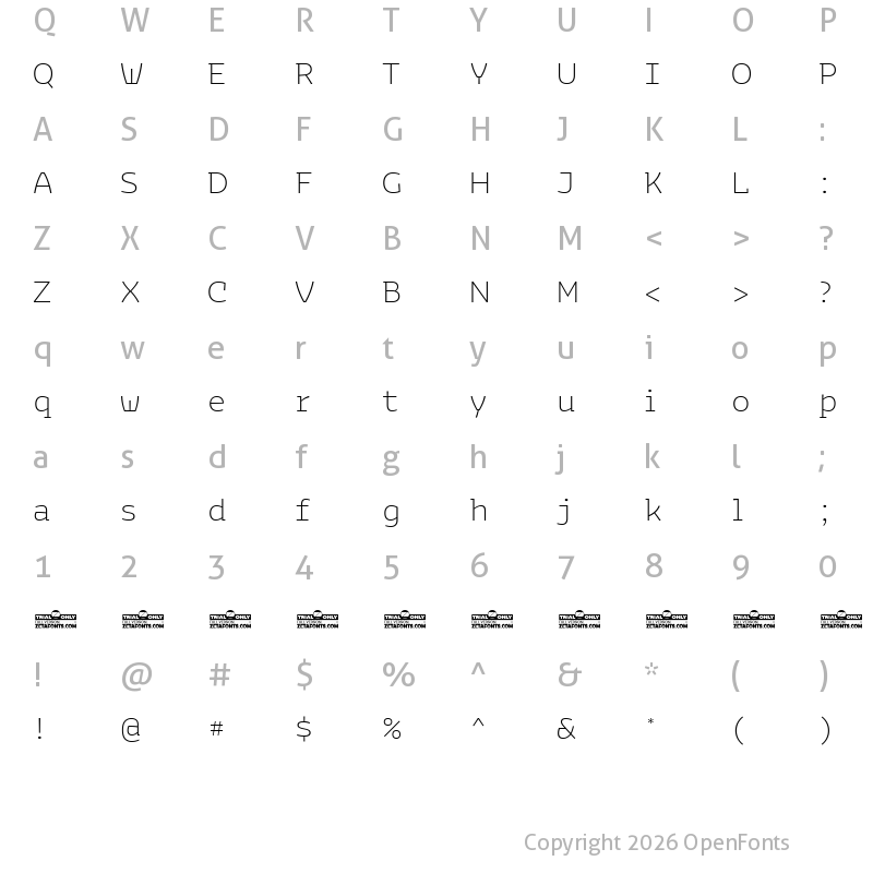 Character Map of Bakemono Stereo Trial ExtraLight