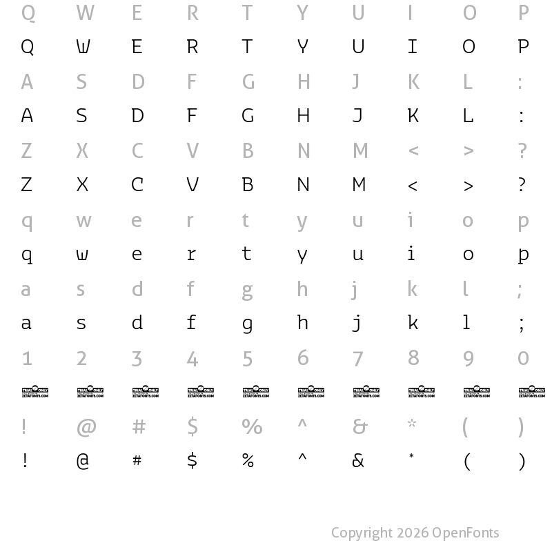 Character Map of Bakemono Stereo Trial Light