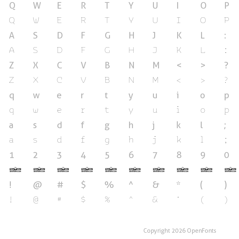 Character Map of Bakemono Stereo Trial Thin
