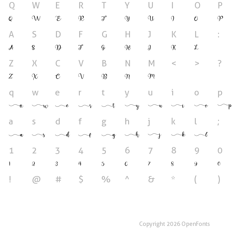 Character Map of Bakery Script ALT SS02 Regular