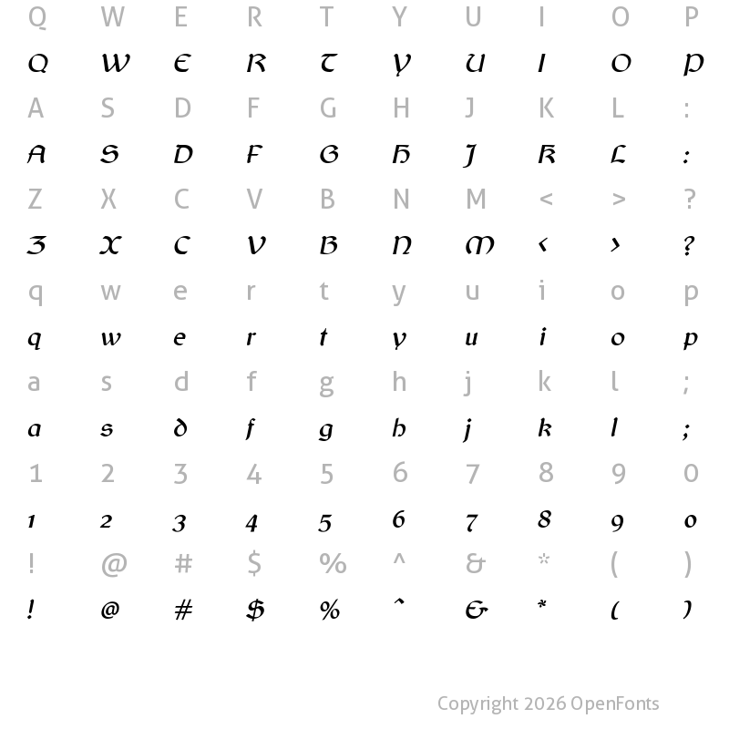 Character Map of Balgruf Italic