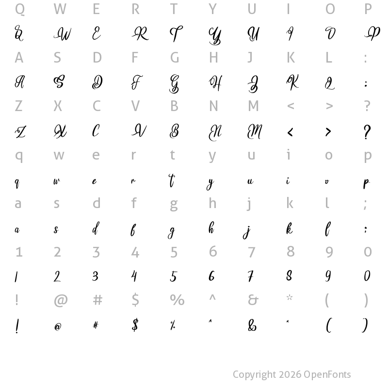 Character Map of Balisa Regular
