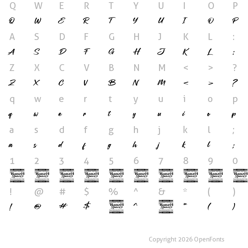 Character Map of Ballerick Script Regular