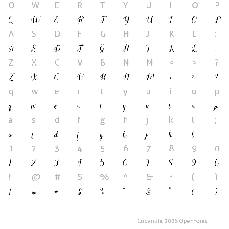 Character Map of Ballerina Script Regular
