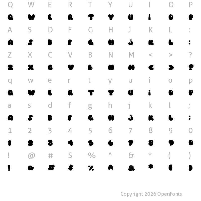 Character Map of Balloons! Italic