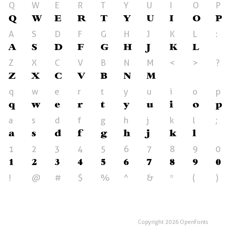 Character Map of Bambi Bold Regular