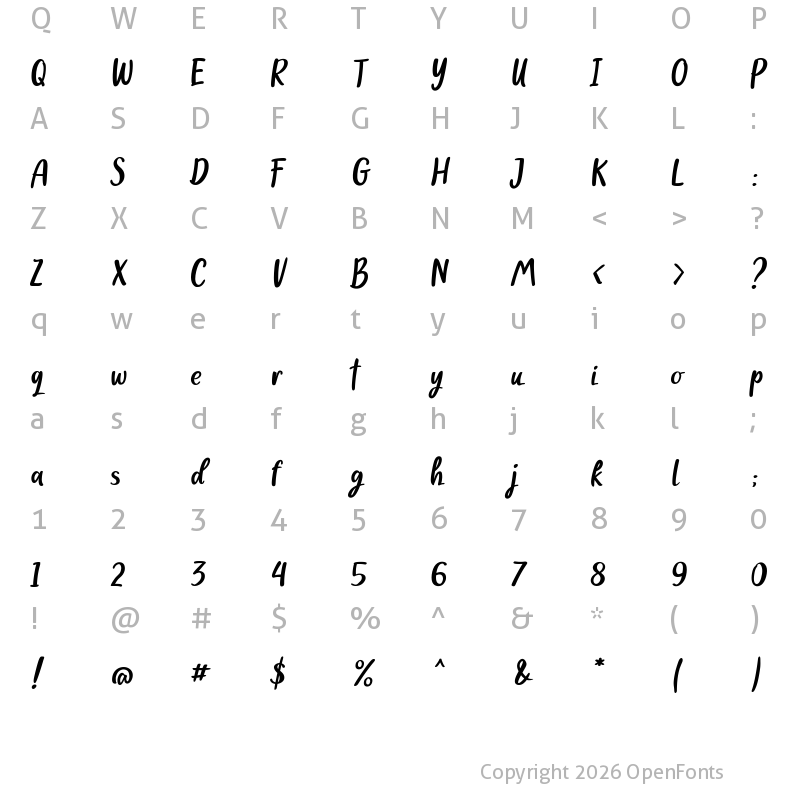 Character Map of Bamboo Flute Regular