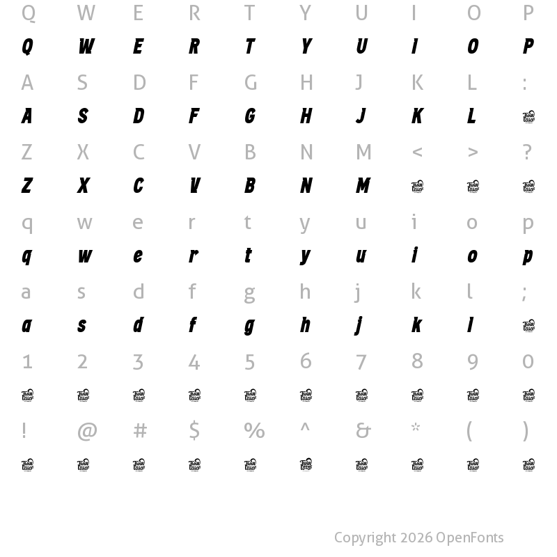Character Map of BAMEN trial Slant