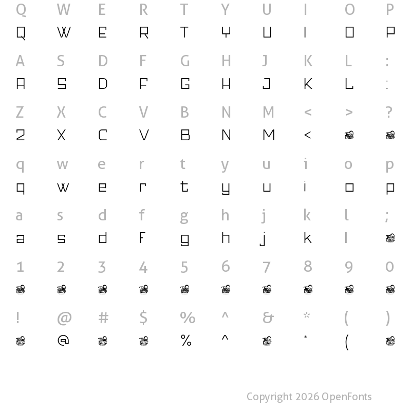 Character Map of Banda Personal Use Thin