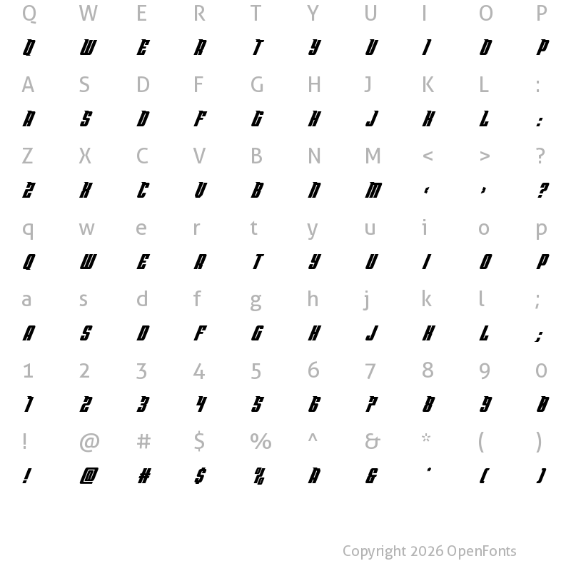 Character Map of Bandit & Snowman Spaced Italic Regular