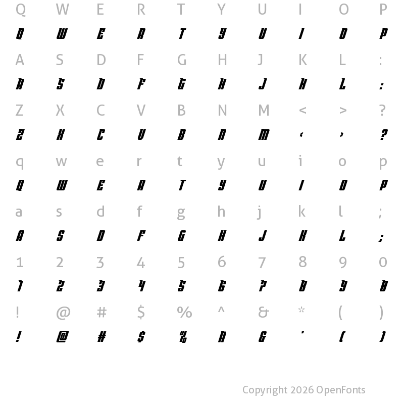 Character Map of Bandit & Snowman Spaced SemiIt Regular