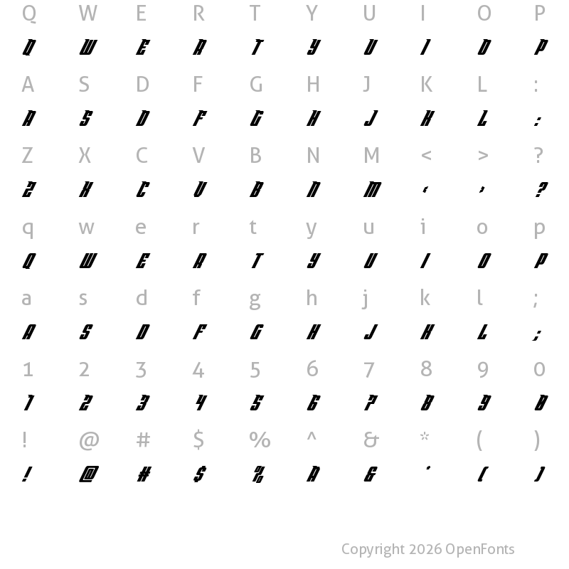 Character Map of Bandit & Snowman Super Italic Regular
