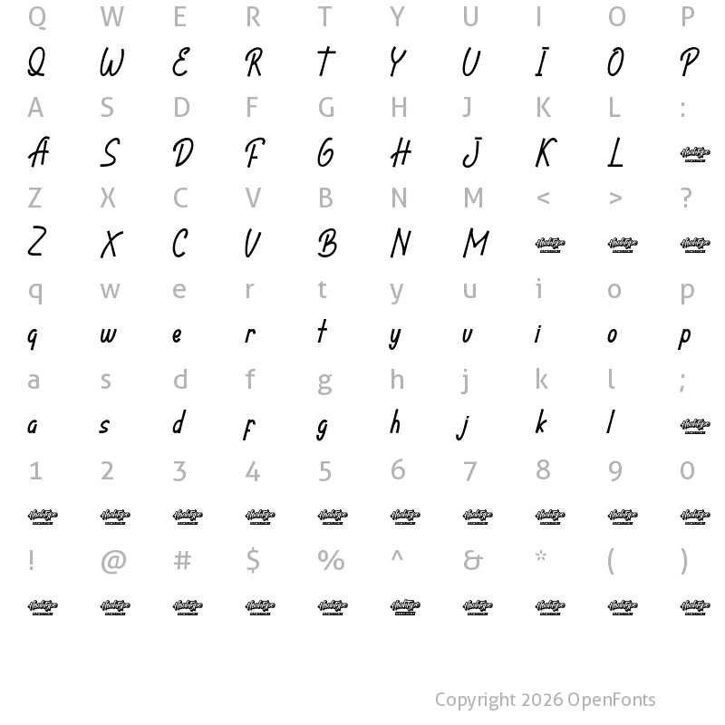 Character Map of Bandrek Demo Italic