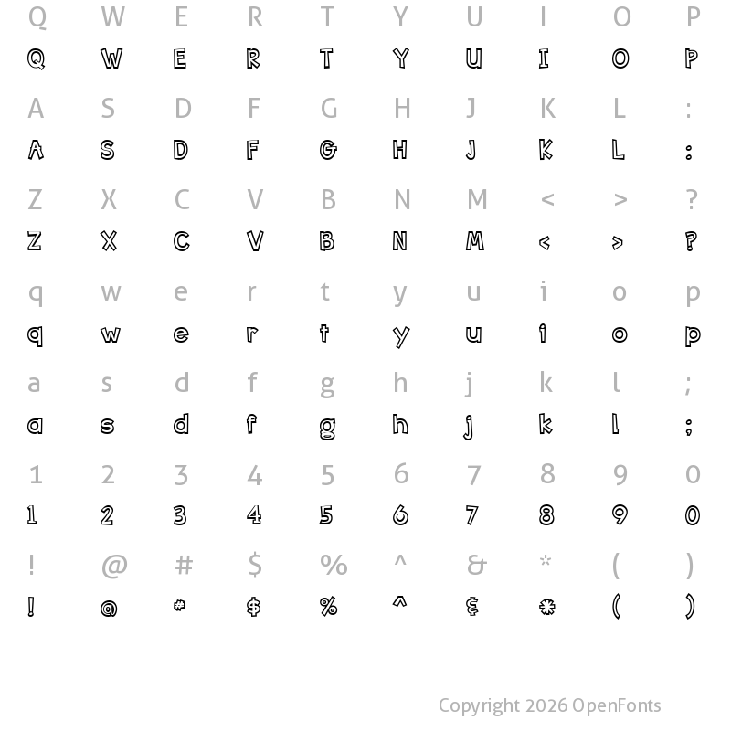 Character Map of Bang Whack Pow Outline Regular