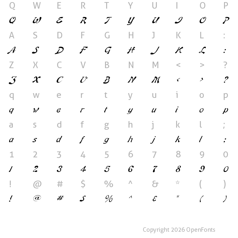 Character Map of Banner Lite Italic