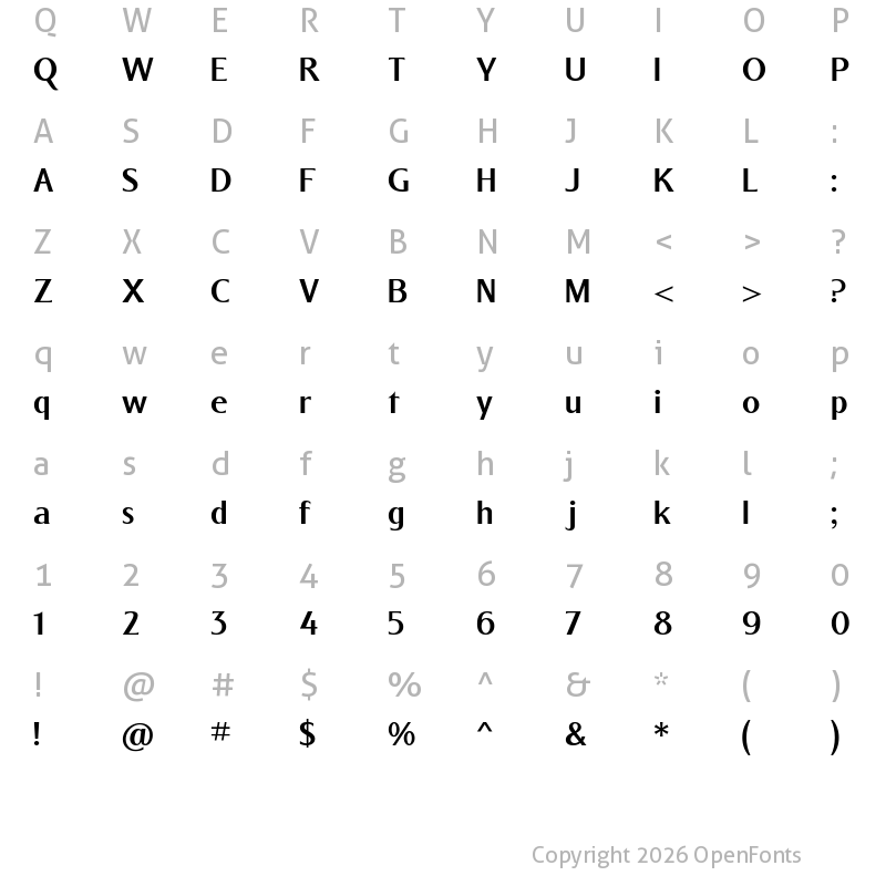 Character Map of Baqacents Semi Bold Semi Bold