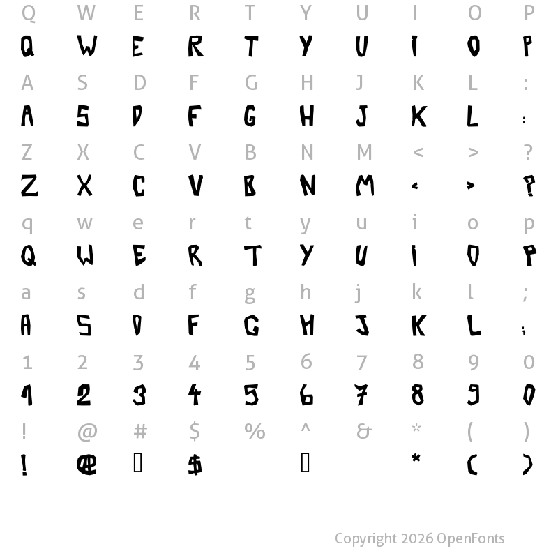 Character Map of Barbera Twisted Bold