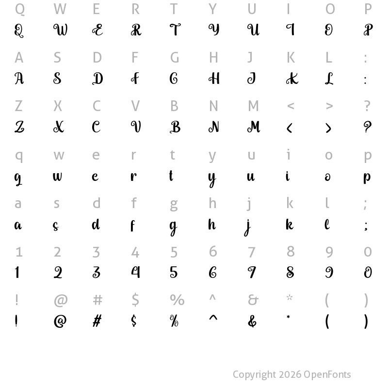 Character Map of Barbiedol Regular