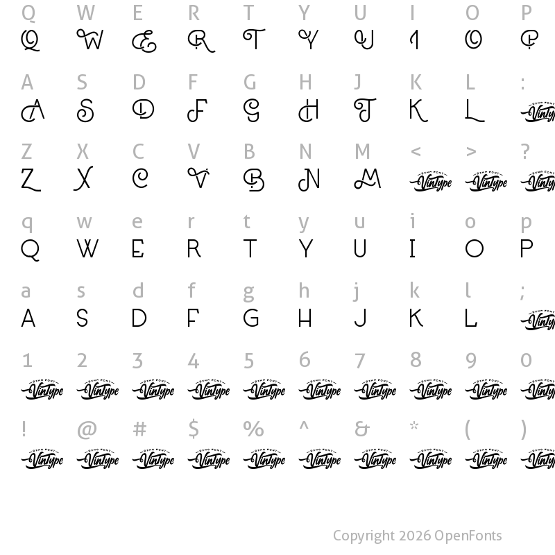 Character Map of Bardstown Demo Regular
