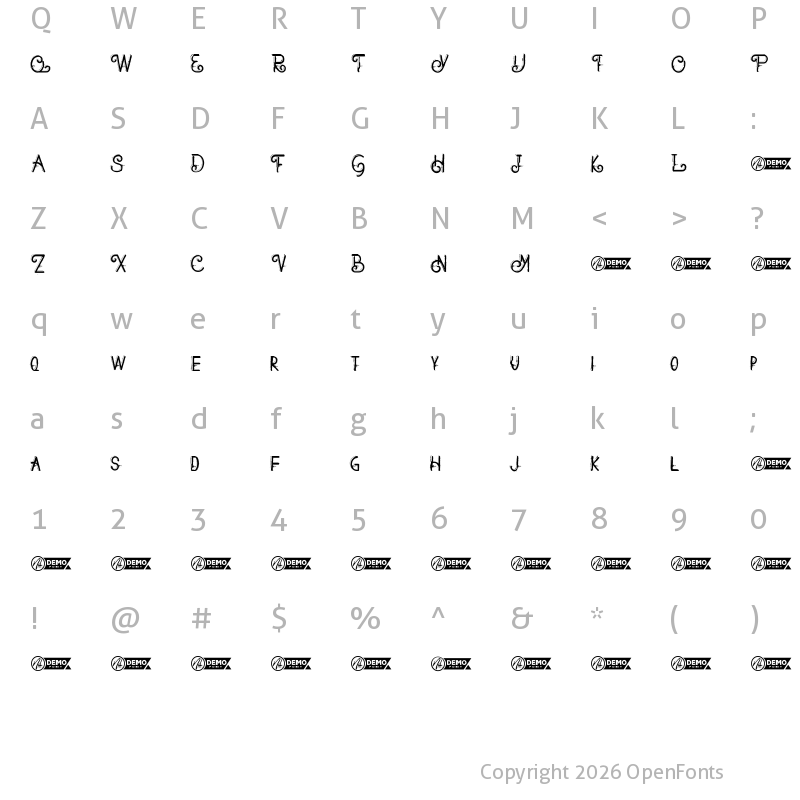 Character Map of Barheto Demo Regular