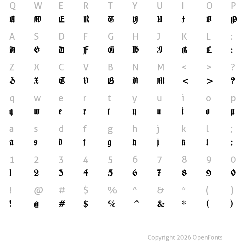 Character Map of Barloesius Schrift Regular