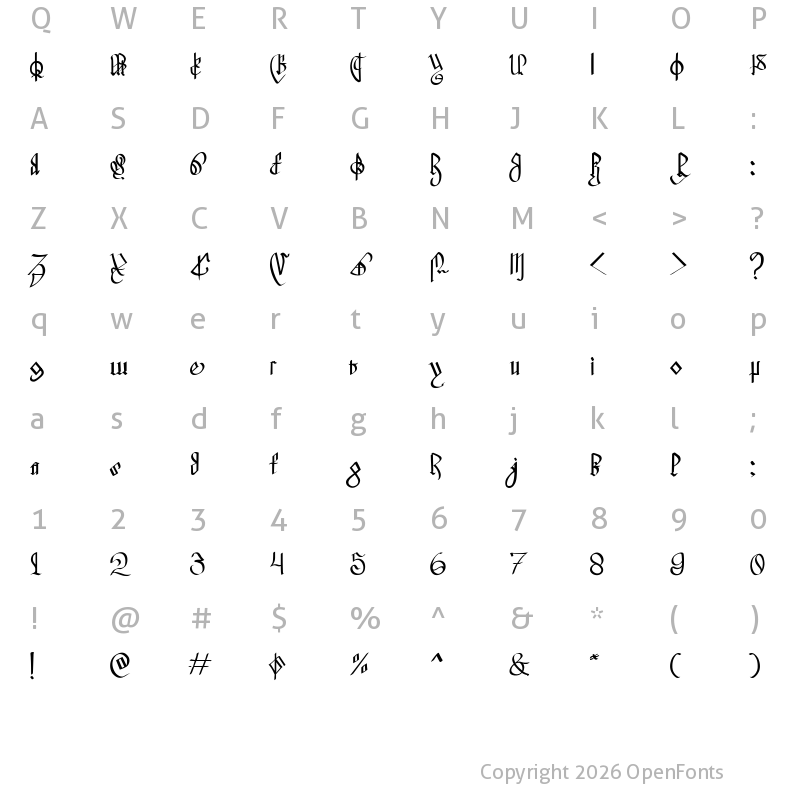 Character Map of Barmote Courthand Regular