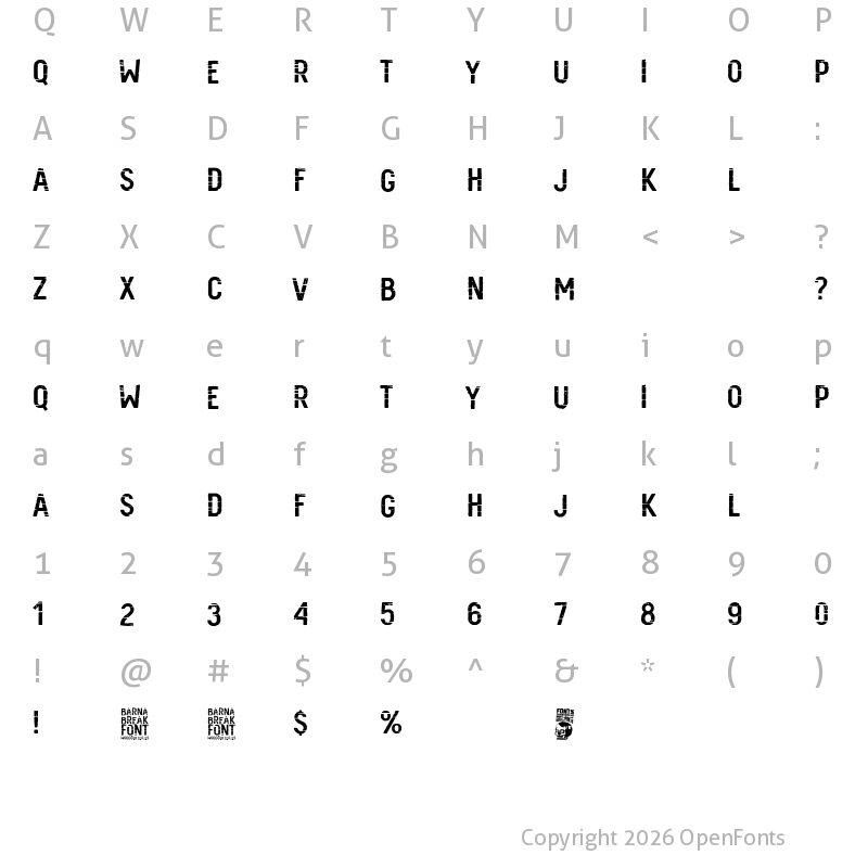 Character Map of Barna Break Regular