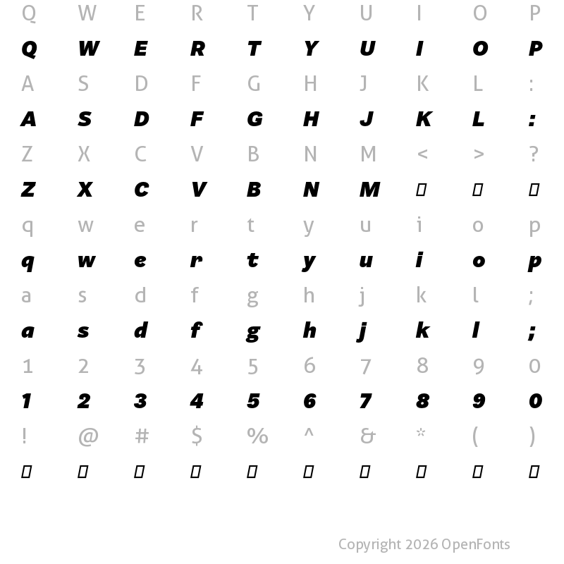 Character Map of Barnet Sans Black Italic