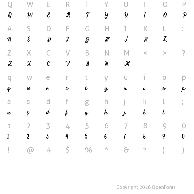 Character Map of Barsime Regular
