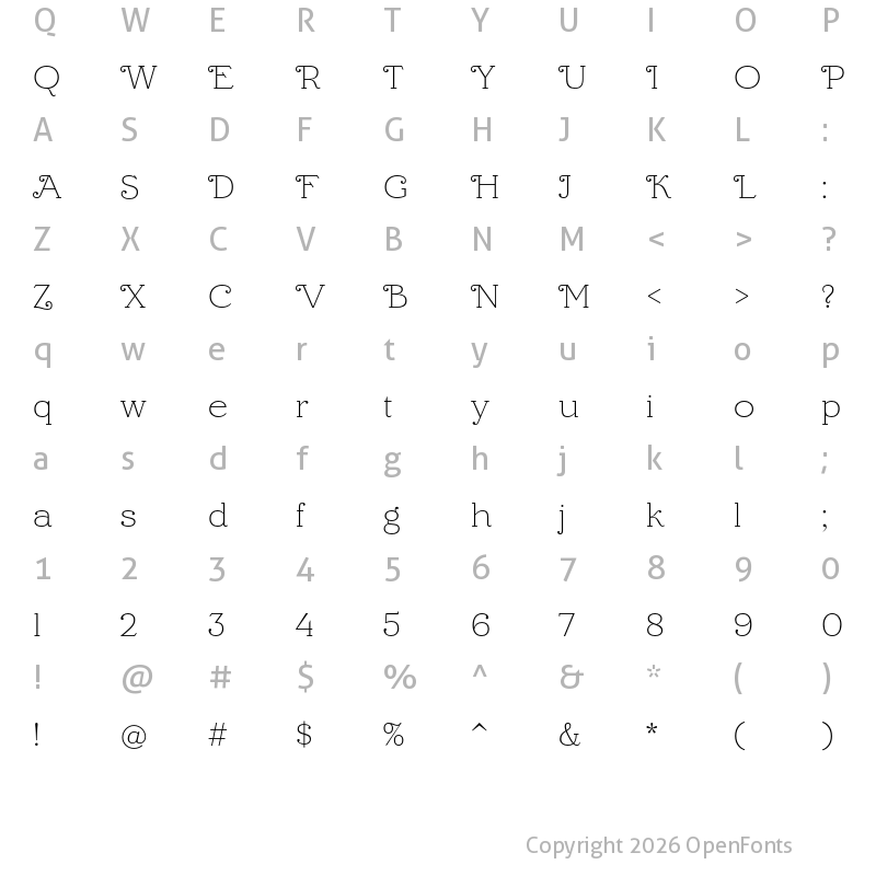 Character Map of Barteldes Small Extralight