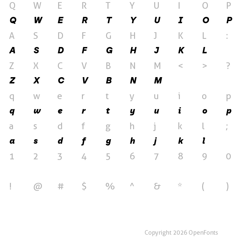 Character Map of Baru Sans Demo Black Italic