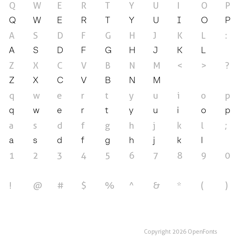 Character Map of Baru Sans Demo Extra Light